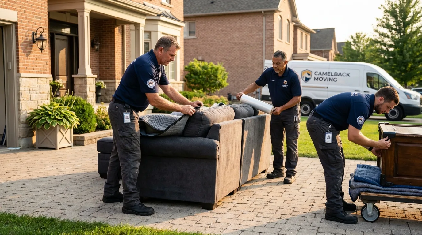 Large estate moving crew wrapping furniture in Livingston, TX