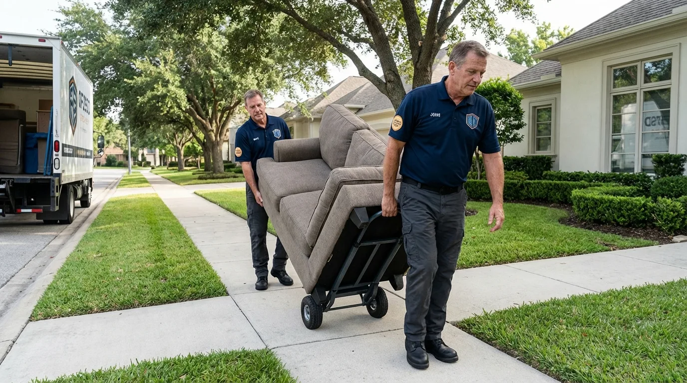 Local residential moving crew loading furniture in Livingston, TX